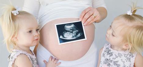 twins baby pregnant mom belly sonogram toddler girls white cute big sisters
